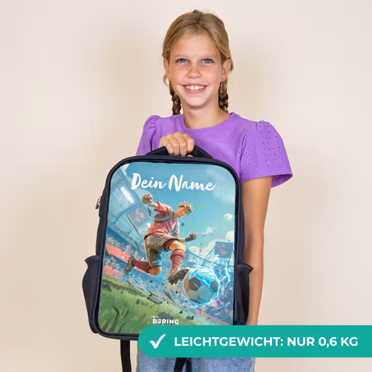 Kinderrucksack mit Namen - Schwarz - Stadion - Fußballer - Ball - Elektrisch — 7