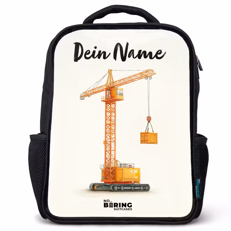 Kinderrucksack mit Namen - Schwarz - Turmkran - Signiert - Orange — 1