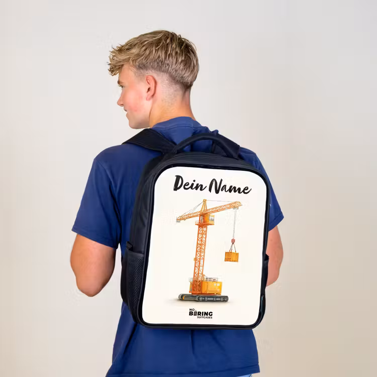 Kinderrucksack mit Namen - Schwarz - Turmkran - Signiert - Orange — 3
