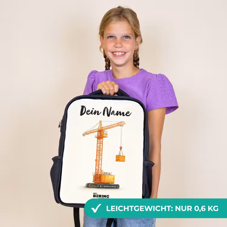 Kinderrucksack mit Namen - Schwarz - Turmkran - Signiert - Orange — 7