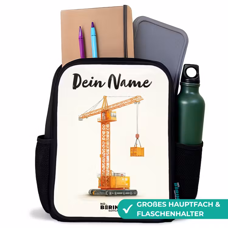 Kinderrucksack mit Namen - Schwarz - Turmkran - Signiert - Orange — 8