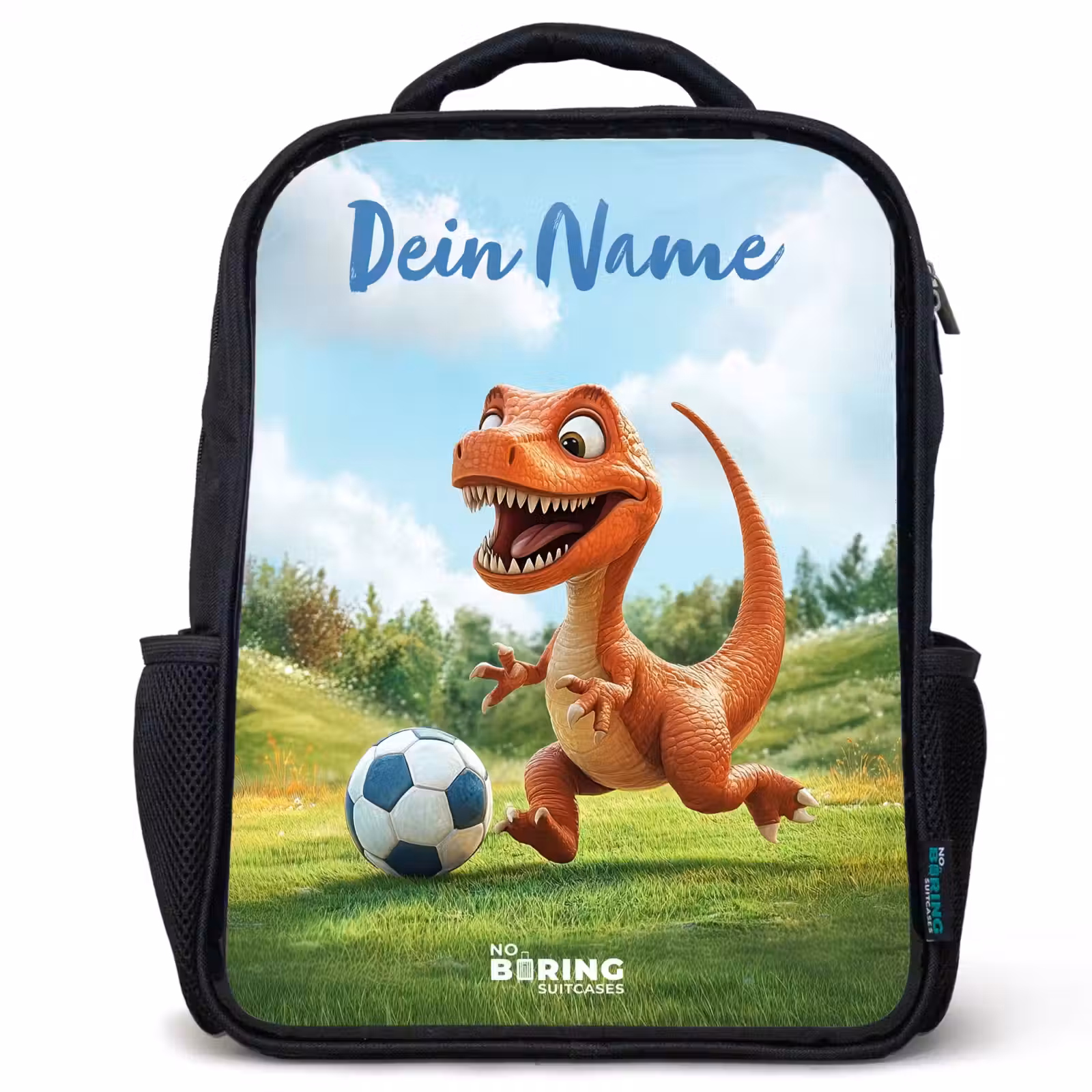 Kinderrucksack mit Namen - Schwarz - Fußball - Dino - Sport — 1