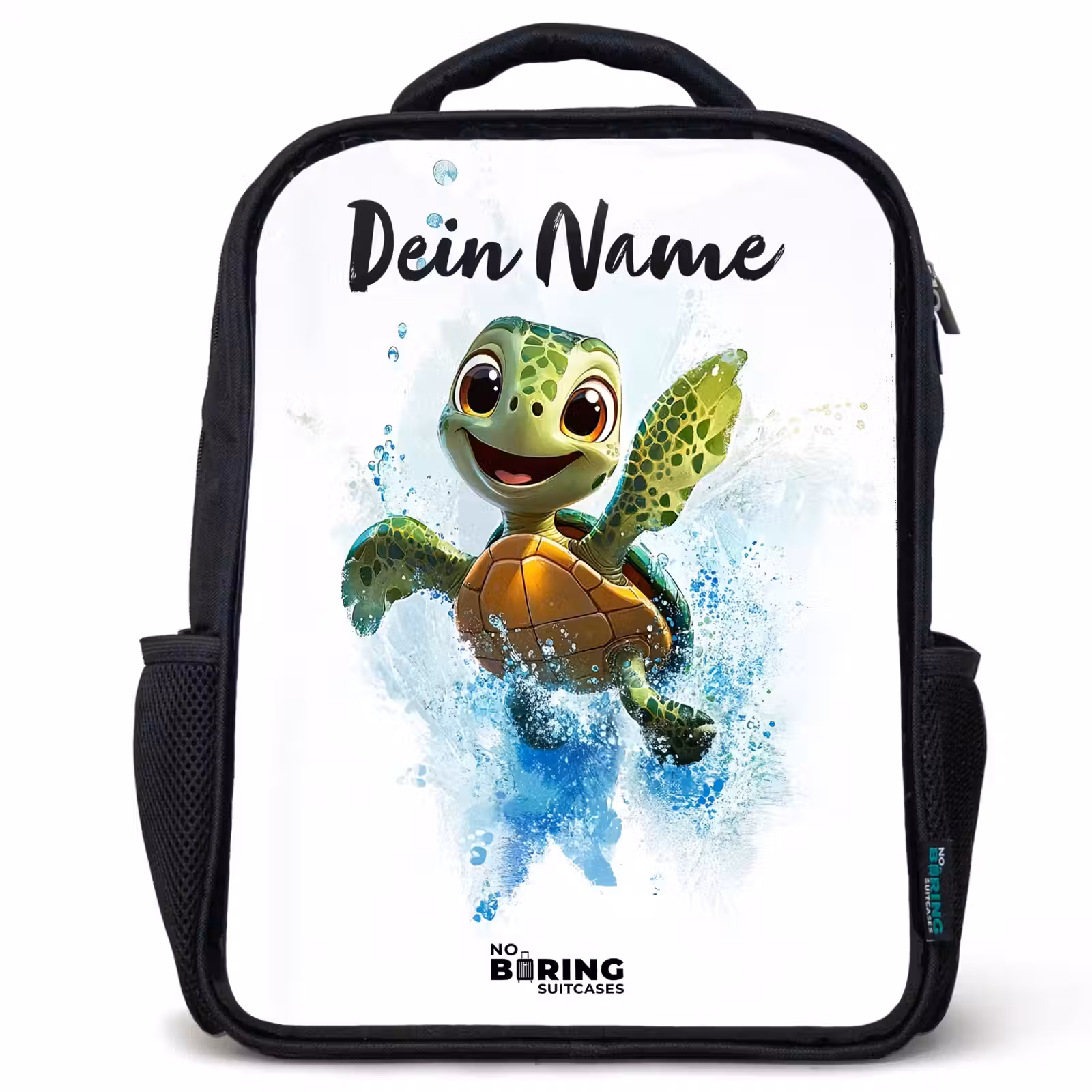 Kinderrucksack mit Namen - Schwarz - Schildkröte - Wasser - Grün — 1