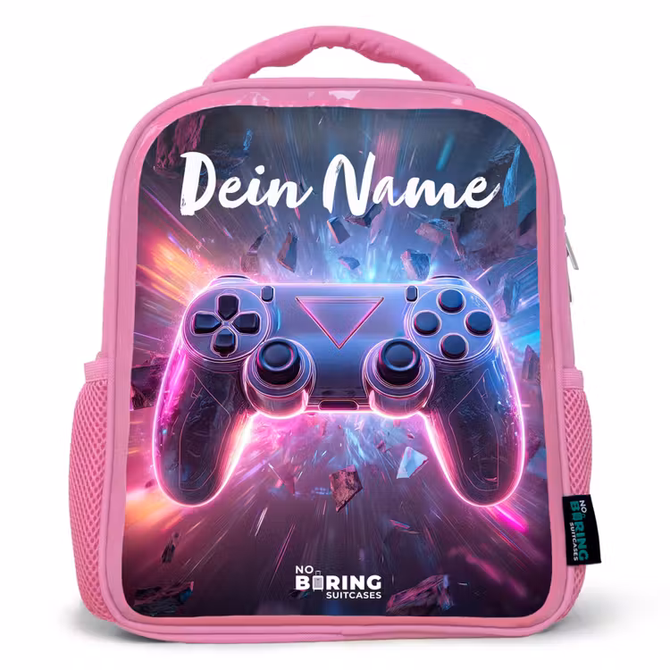 Kinderrucksack mit Namen - Rosa - Controller - Neon - Spiel — 1