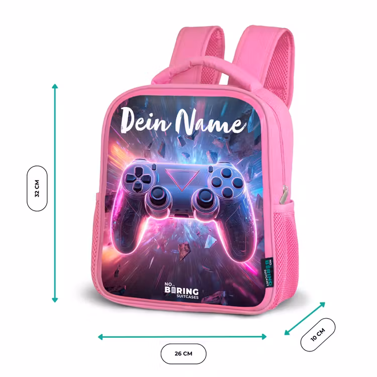 Kinderrucksack mit Namen - Rosa - Controller - Neon - Spiel — 2