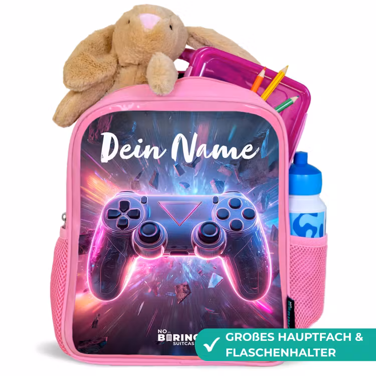 Kinderrucksack mit Namen - Rosa - Controller - Neon - Spiel — 3