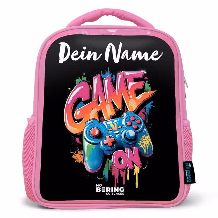 Kinderrucksack mit Namen - Rosa - Controller - Spiel - Graffiti - Text — 1