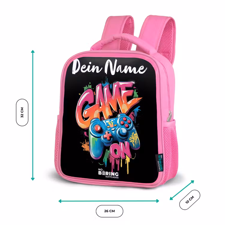 Kinderrucksack mit Namen - Rosa - Controller - Spiel - Graffiti - Text — 2