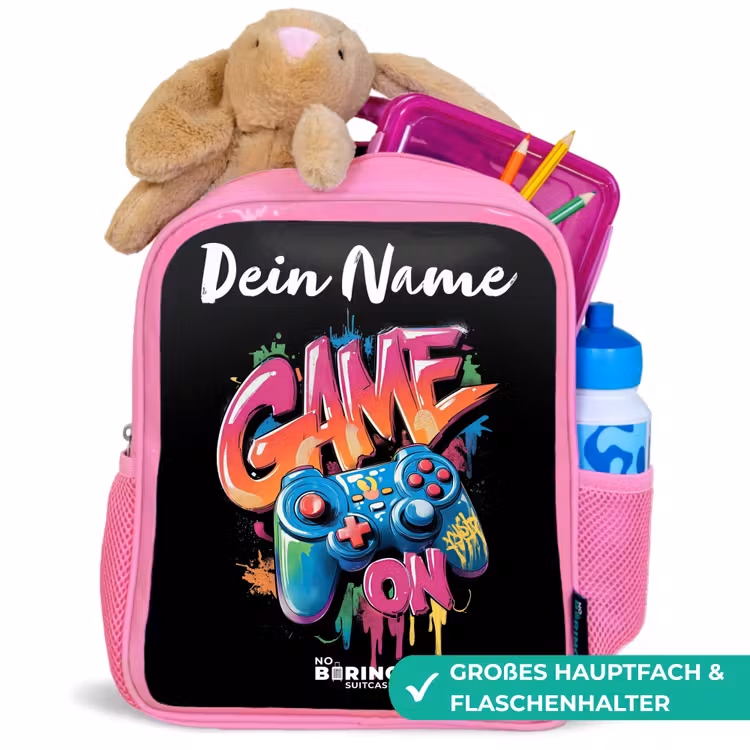 Kinderrucksack mit Namen - Rosa - Controller - Spiel - Graffiti - Text — 3
