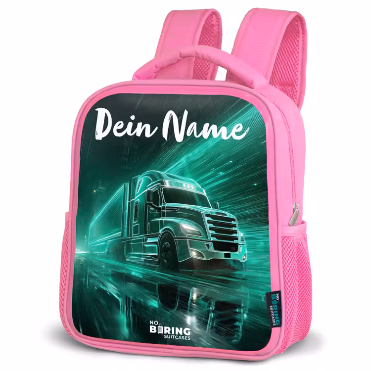 Kinderrucksack mit Namen - Rosa - Lkw - Stadt - Grün - Neon — 4