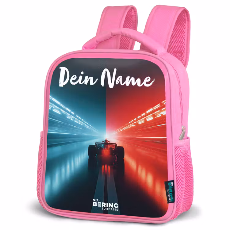 Kinderrucksack mit Namen - Rosa - Rennwagen - Beleuchtung - Neon - Rot — 4