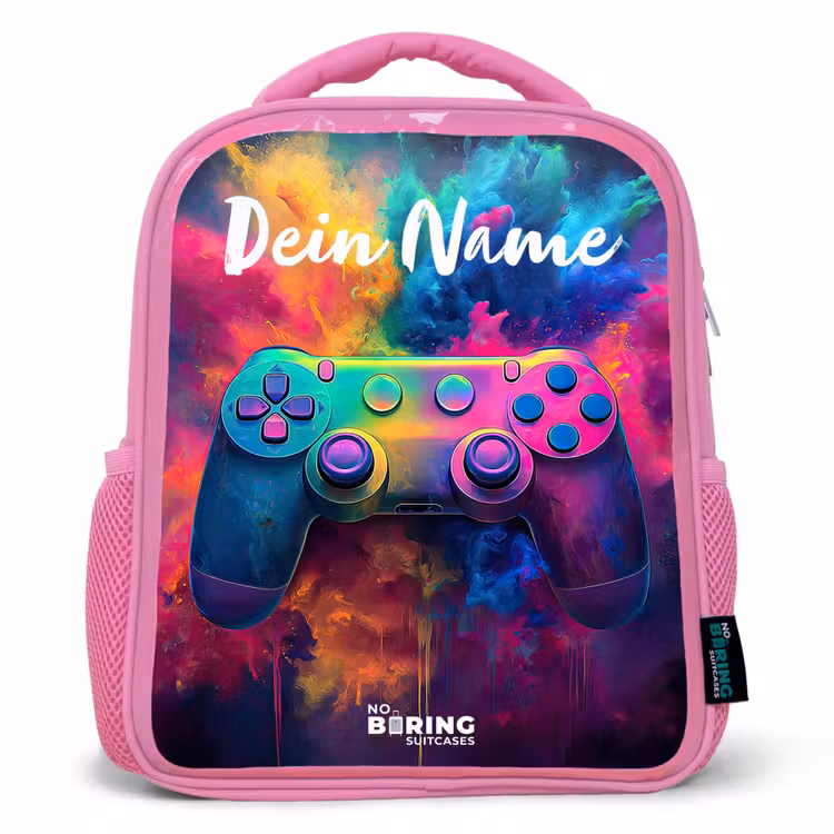 Kinderrucksack mit Namen - Rosa - Spiel - Controller - Bunt - Explosion — 1