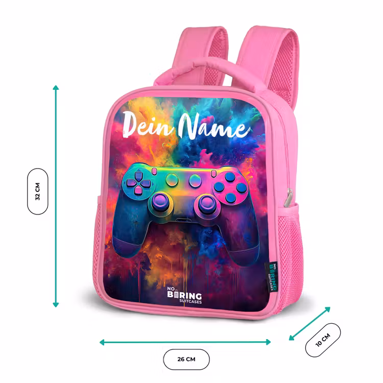 Kinderrucksack mit Namen - Rosa - Spiel - Controller - Bunt - Explosion — 2