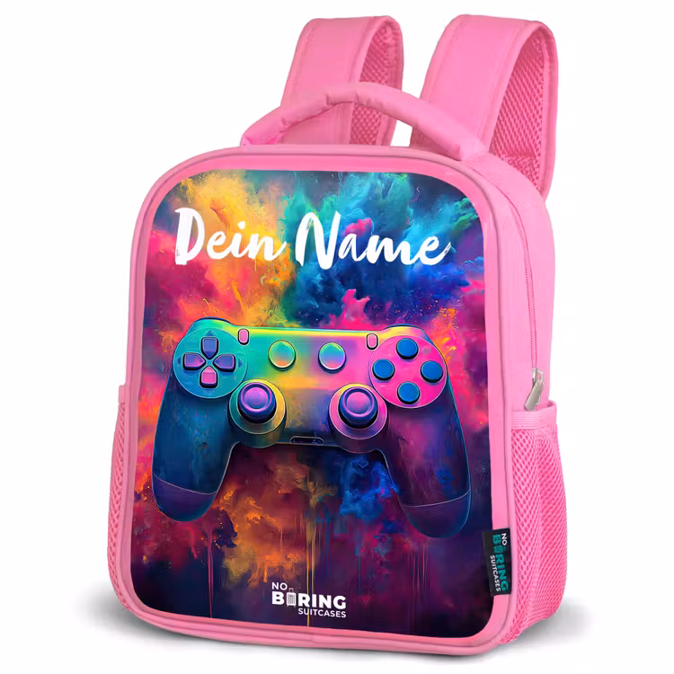 Kinderrucksack mit Namen - Rosa - Spiel - Controller - Bunt - Explosion — 4
