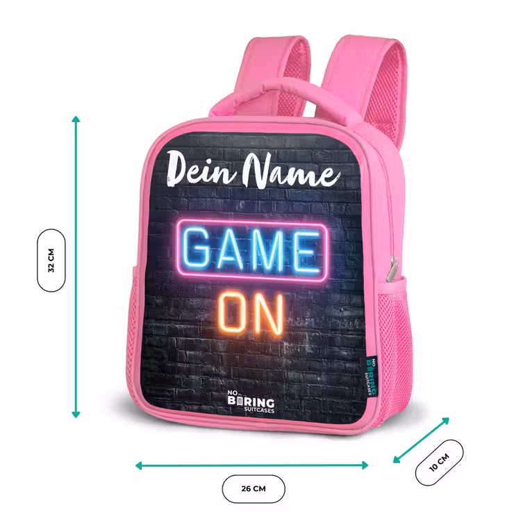 Kinderrucksack mit Namen - Rosa - Spiel - Neon - Wand — 2