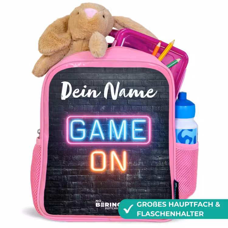 Kinderrucksack mit Namen - Rosa - Spiel - Neon - Wand — 3