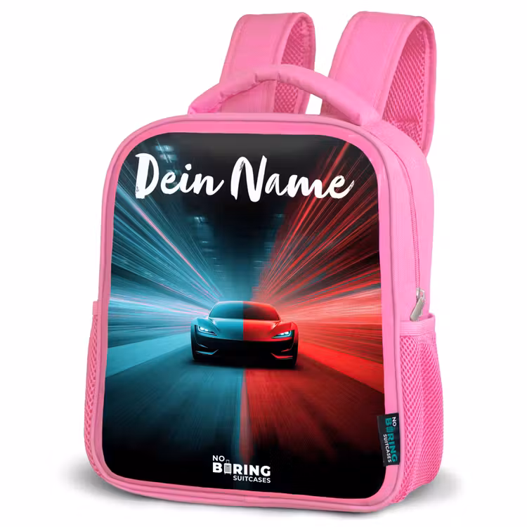 Kinderrucksack mit Namen - Rosa - Sportwagen - Blau - Neon - Stadt — 4