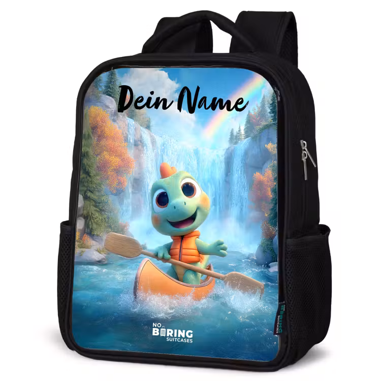 Kinderrucksack mit Namen - Schwarz - Dino - Natur - Wasserfall — 4