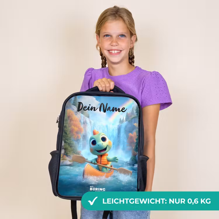 Kinderrucksack mit Namen - Schwarz - Dino - Natur - Wasserfall — 7