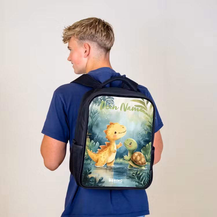 Kinderrucksack mit Namen - Schwarz - Dino - Schildkröte - Dschungel — 3