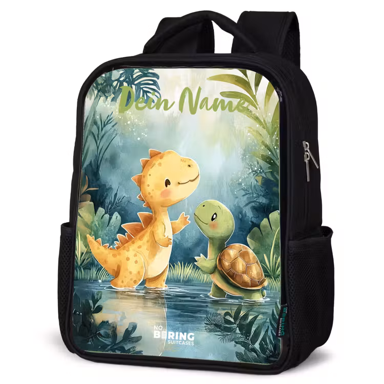 Kinderrucksack mit Namen - Schwarz - Dino - Schildkröte - Dschungel — 4