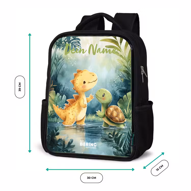 Kinderrucksack mit Namen - Schwarz - Dino - Schildkröte - Dschungel — 6