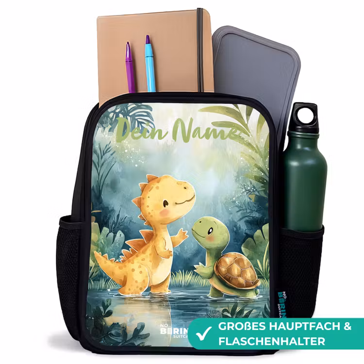 Kinderrucksack mit Namen - Schwarz - Dino - Schildkröte - Dschungel — 8