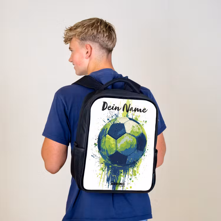 Kinderrucksack mit Namen - Schwarz - Football vibes - Farbe - Grün - Blau — 3