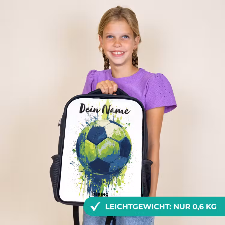 Kinderrucksack mit Namen - Schwarz - Football vibes - Farbe - Grün - Blau — 7
