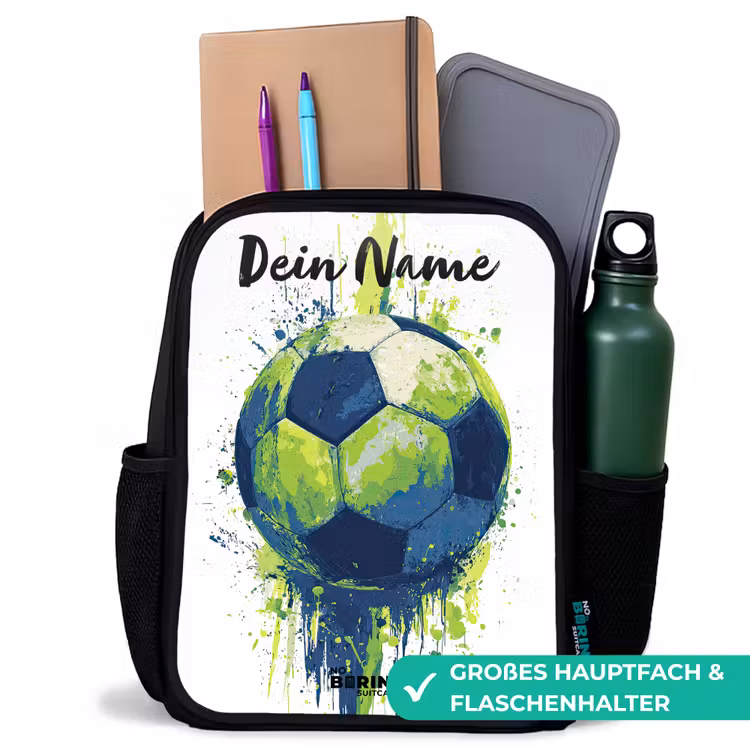 Kinderrucksack mit Namen - Schwarz - Football vibes - Farbe - Grün - Blau — 8
