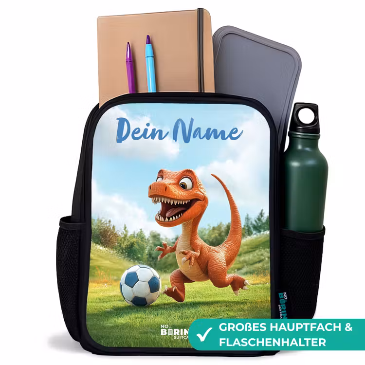 Kinderrucksack mit Namen - Schwarz - Fußball - Dino - Sport — 8
