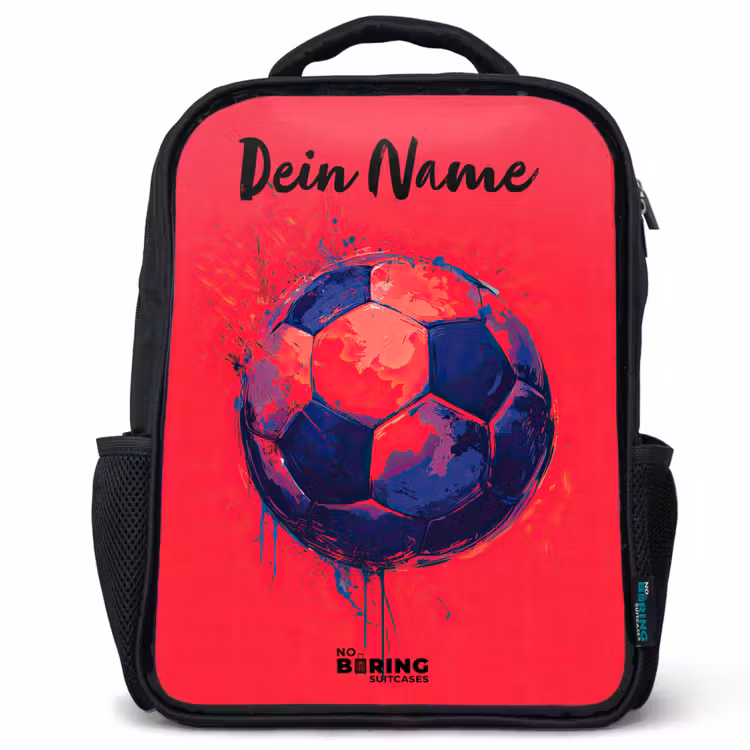 Kinderrucksack mit Namen - Schwarz - Fußball-Vibes - Farbe - Blau - Rot — 1