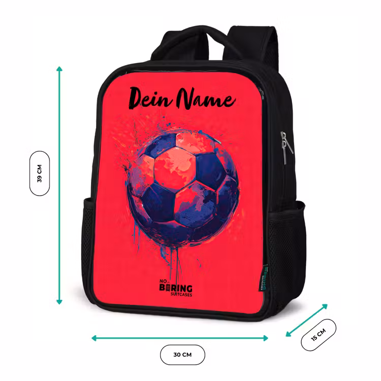 Kinderrucksack mit Namen - Schwarz - Fußball-Vibes - Farbe - Blau - Rot — 6