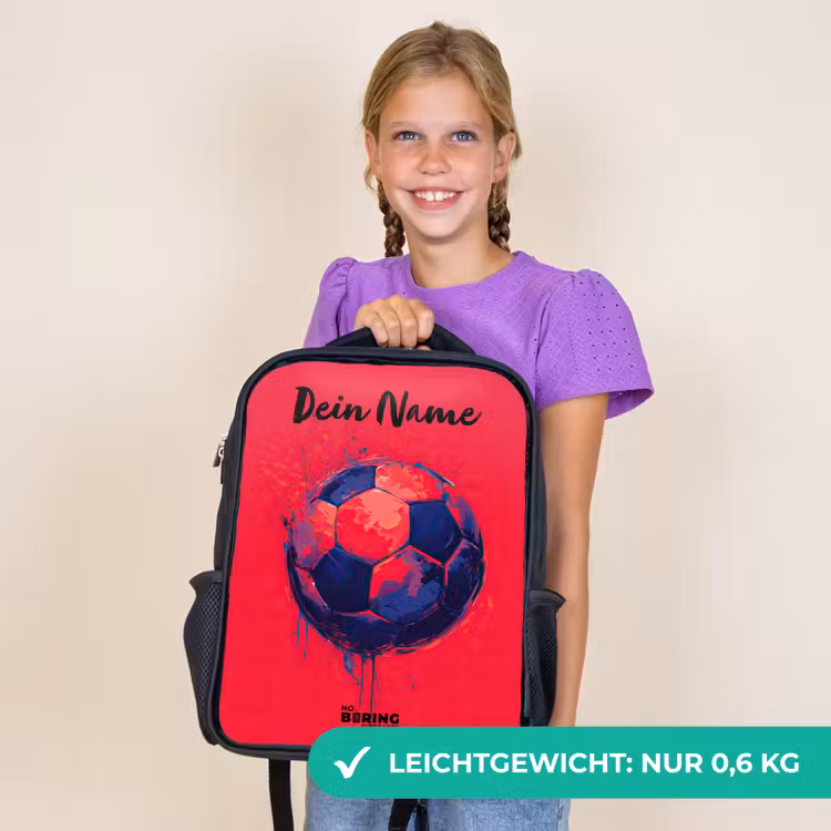 Kinderrucksack mit Namen - Schwarz - Fußball-Vibes - Farbe - Blau - Rot — 7