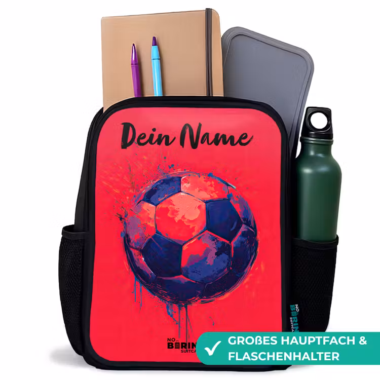Kinderrucksack mit Namen - Schwarz - Fußball-Vibes - Farbe - Blau - Rot — 8