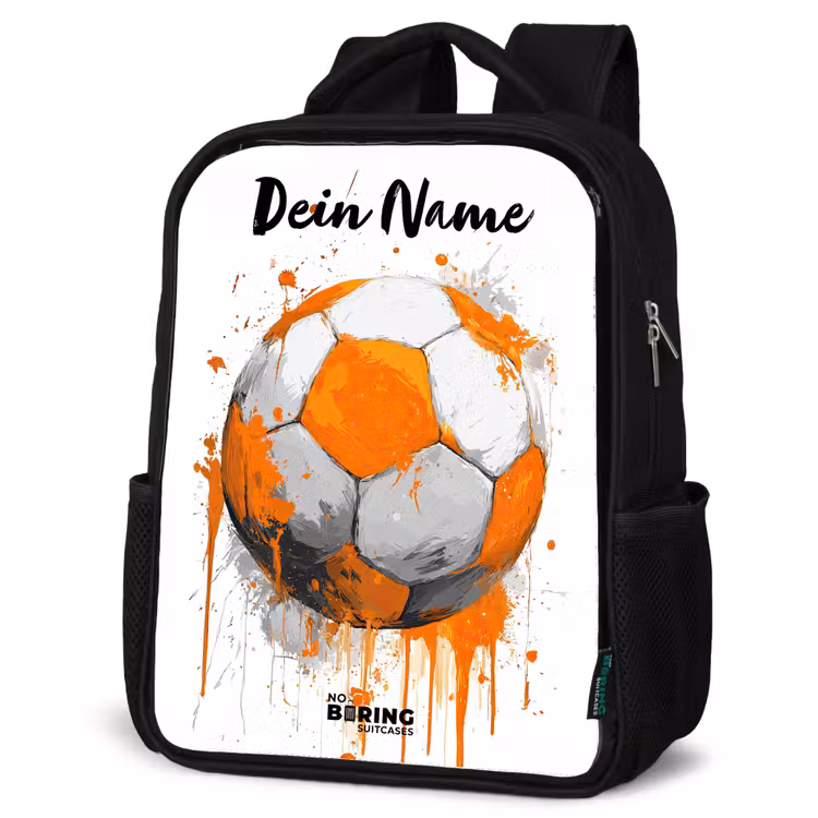 Kinderrucksack mit Namen - Schwarz - Fußball-Vibes - Farbe - Orange — 4