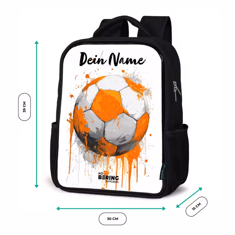 Kinderrucksack mit Namen - Schwarz - Fußball-Vibes - Farbe - Orange — 6