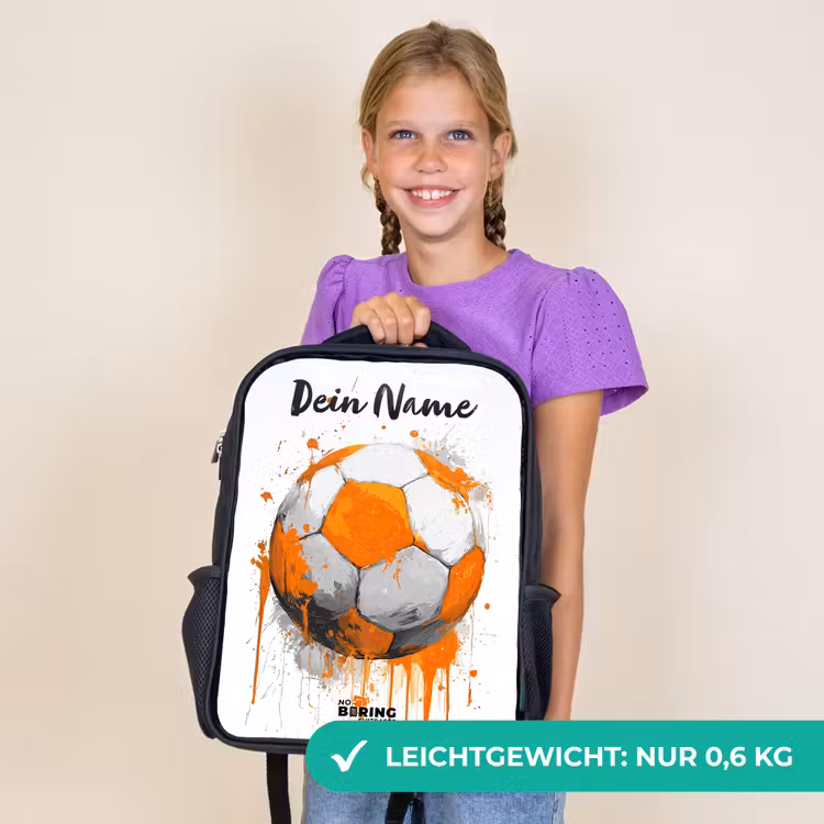 Kinderrucksack mit Namen - Schwarz - Fußball-Vibes - Farbe - Orange — 7