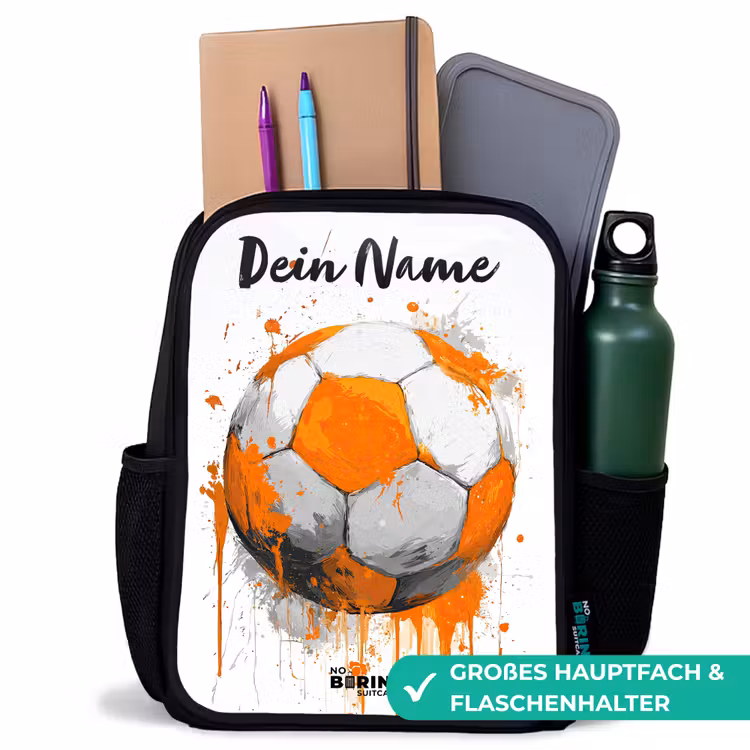 Kinderrucksack mit Namen - Schwarz - Fußball-Vibes - Farbe - Orange — 8