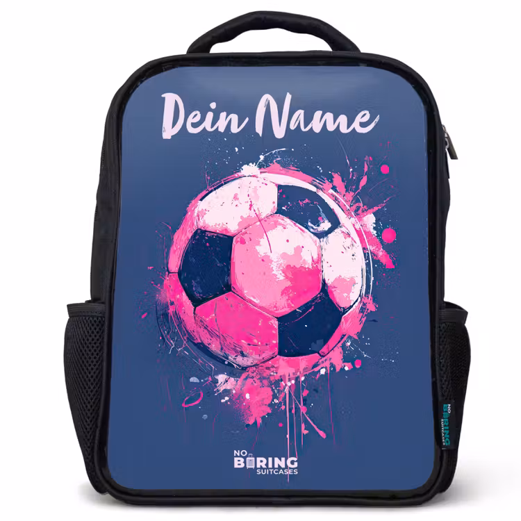 Kinderrucksack mit Namen - Schwarz - Fußball Vibes - Farbe - Rosa - Blau — 1