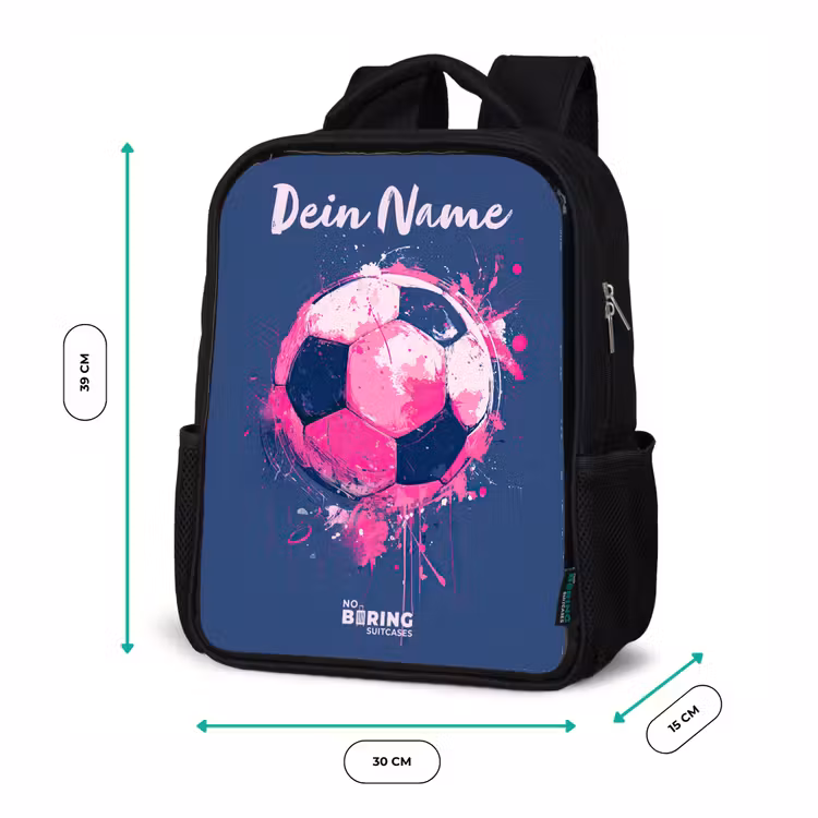 Kinderrucksack mit Namen - Schwarz - Fußball Vibes - Farbe - Rosa - Blau — 6