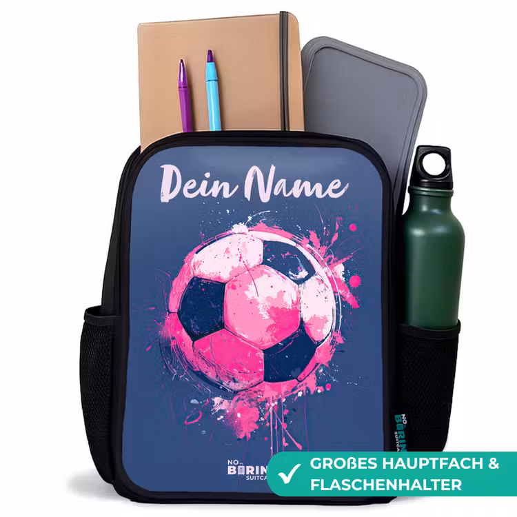 Kinderrucksack mit Namen - Schwarz - Fußball Vibes - Farbe - Rosa - Blau — 8