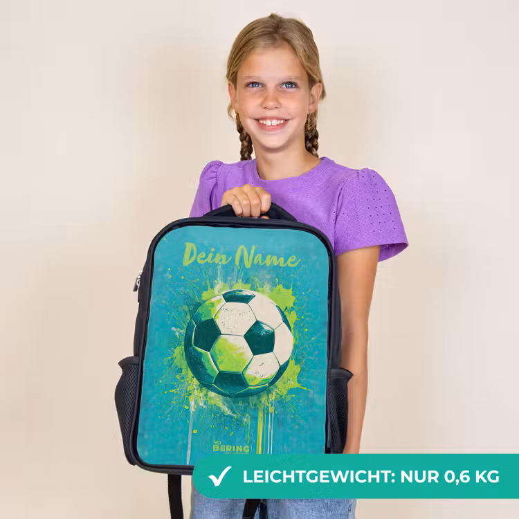 Kinderrucksack mit Namen - Schwarz - Fußball-Vibes - Farbkleckse - Grün - Blau — 7