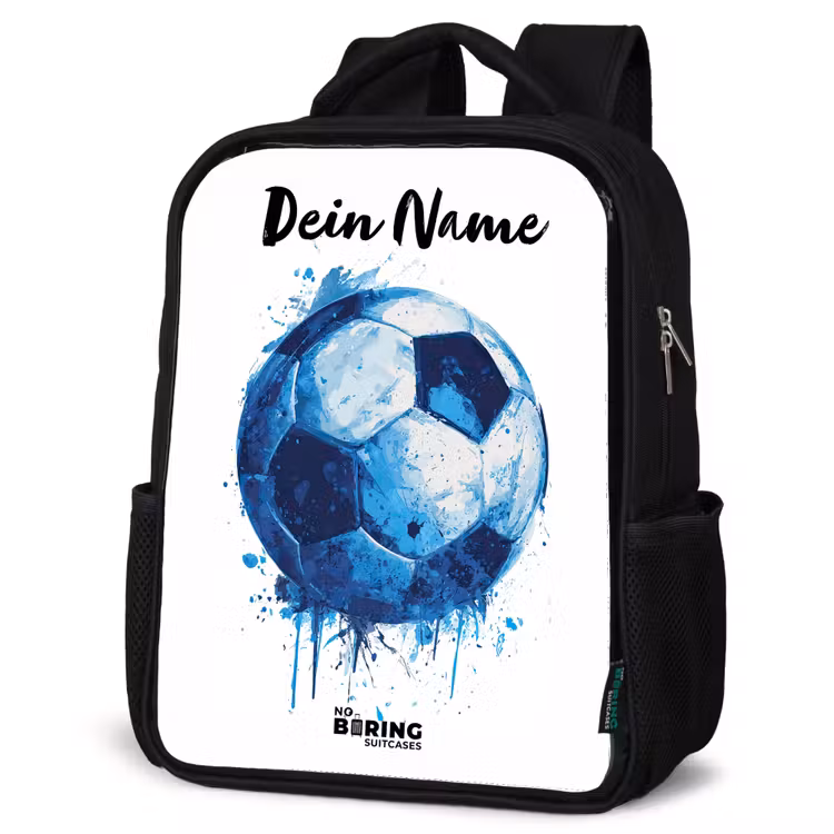 Kinderrucksack mit Namen - Schwarz - Fußball-Vibes - Tintenkleckse - Blau — 4