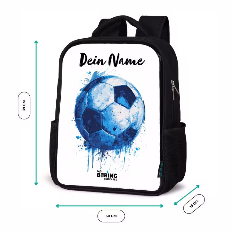 Kinderrucksack mit Namen - Schwarz - Fußball-Vibes - Tintenkleckse - Blau — 6