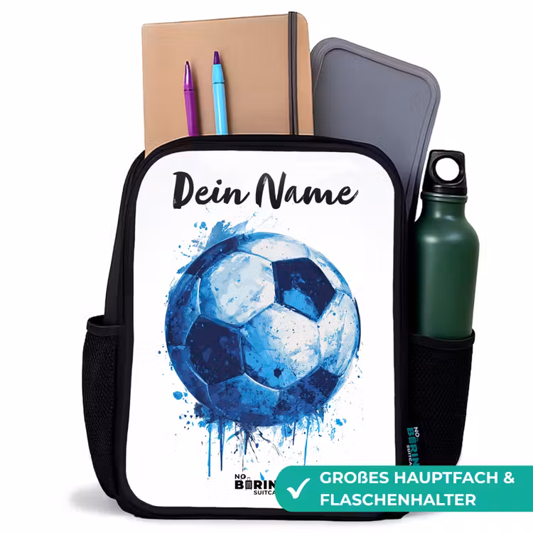 Kinderrucksack mit Namen - Schwarz - Fußball-Vibes - Tintenkleckse - Blau — 8