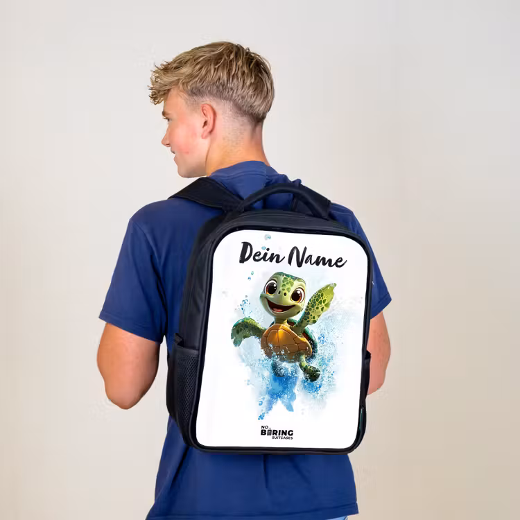 Kinderrucksack mit Namen - Schwarz - Schildkröte - Wasser - Grün — 3