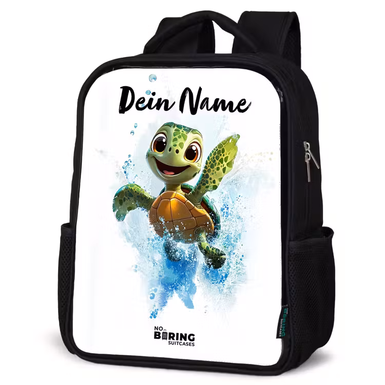 Kinderrucksack mit Namen - Schwarz - Schildkröte - Wasser - Grün — 4
