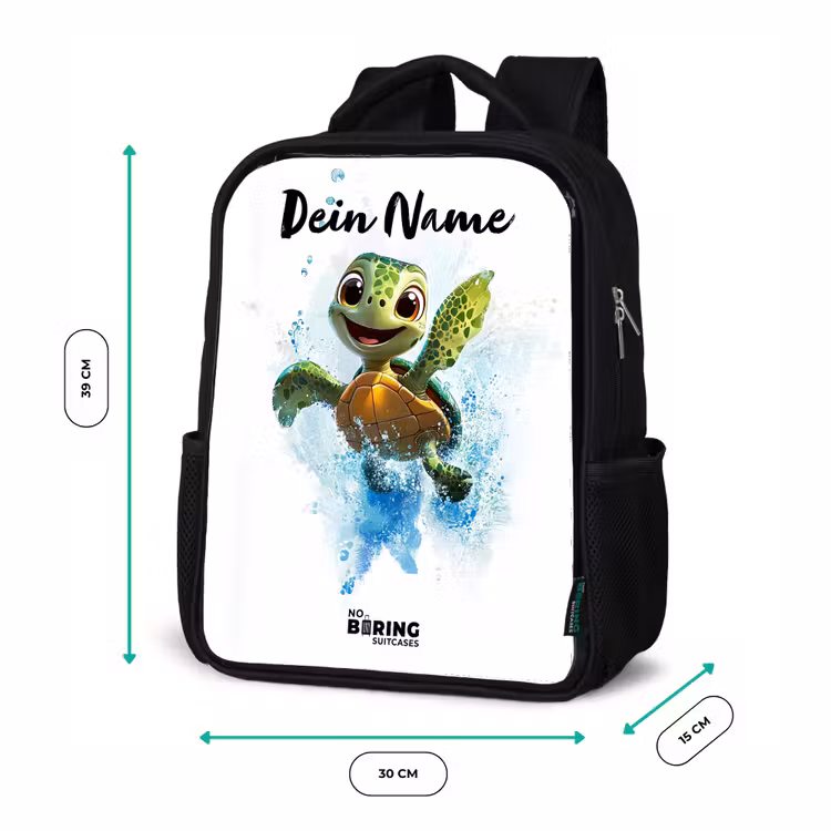 Kinderrucksack mit Namen - Schwarz - Schildkröte - Wasser - Grün — 6