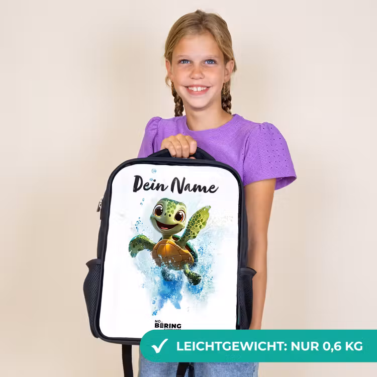 Kinderrucksack mit Namen - Schwarz - Schildkröte - Wasser - Grün — 7